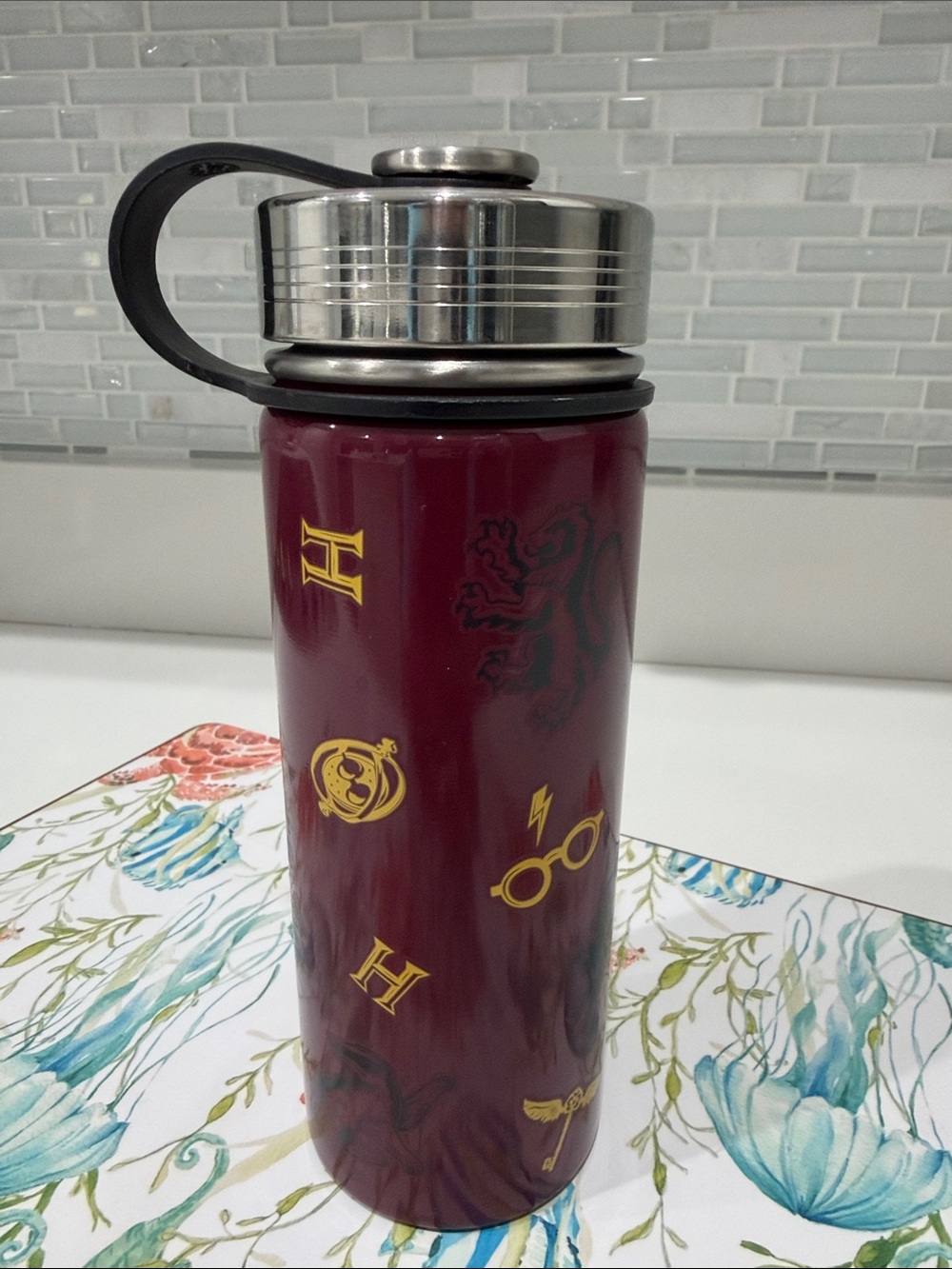 Pottery Barn Teen Burgundy Travel Bottle with Gold Accents